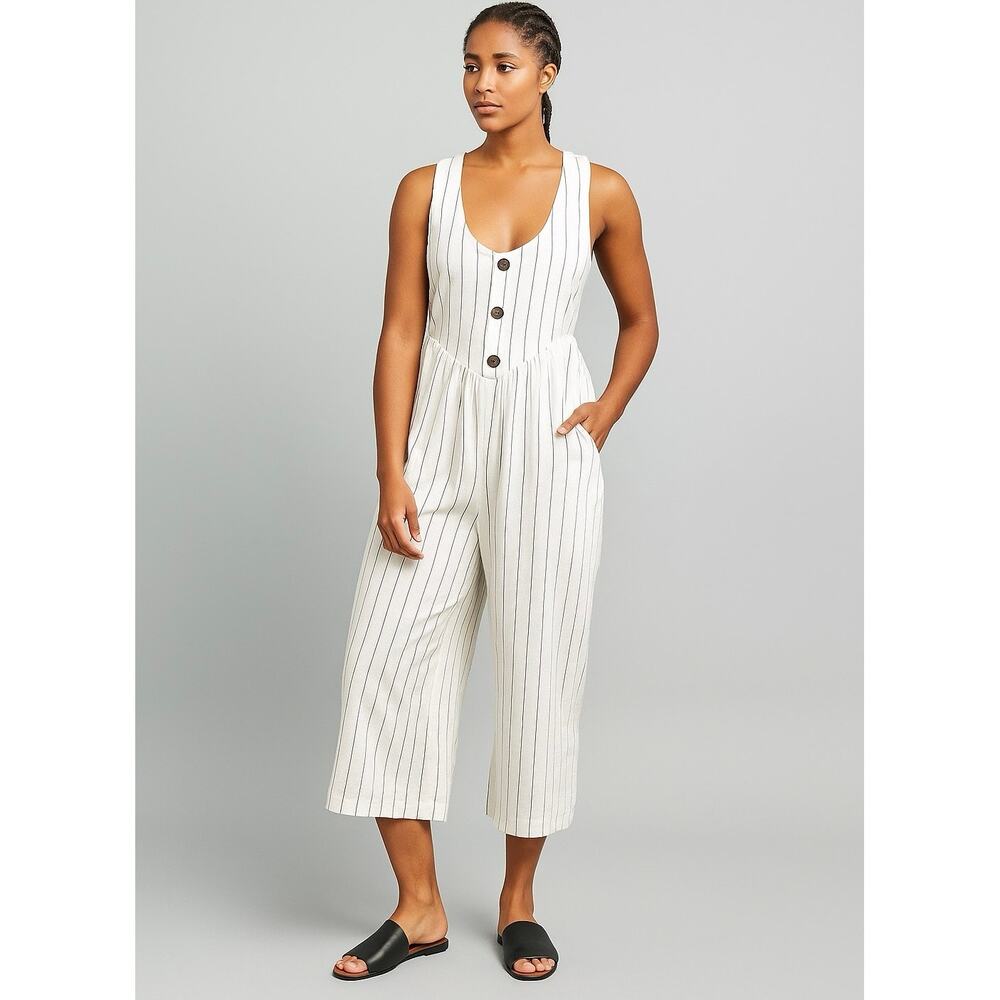 ASOS white pinstripe babydoll sleeveless cropped wide‎ leg jumpsuit Size 6